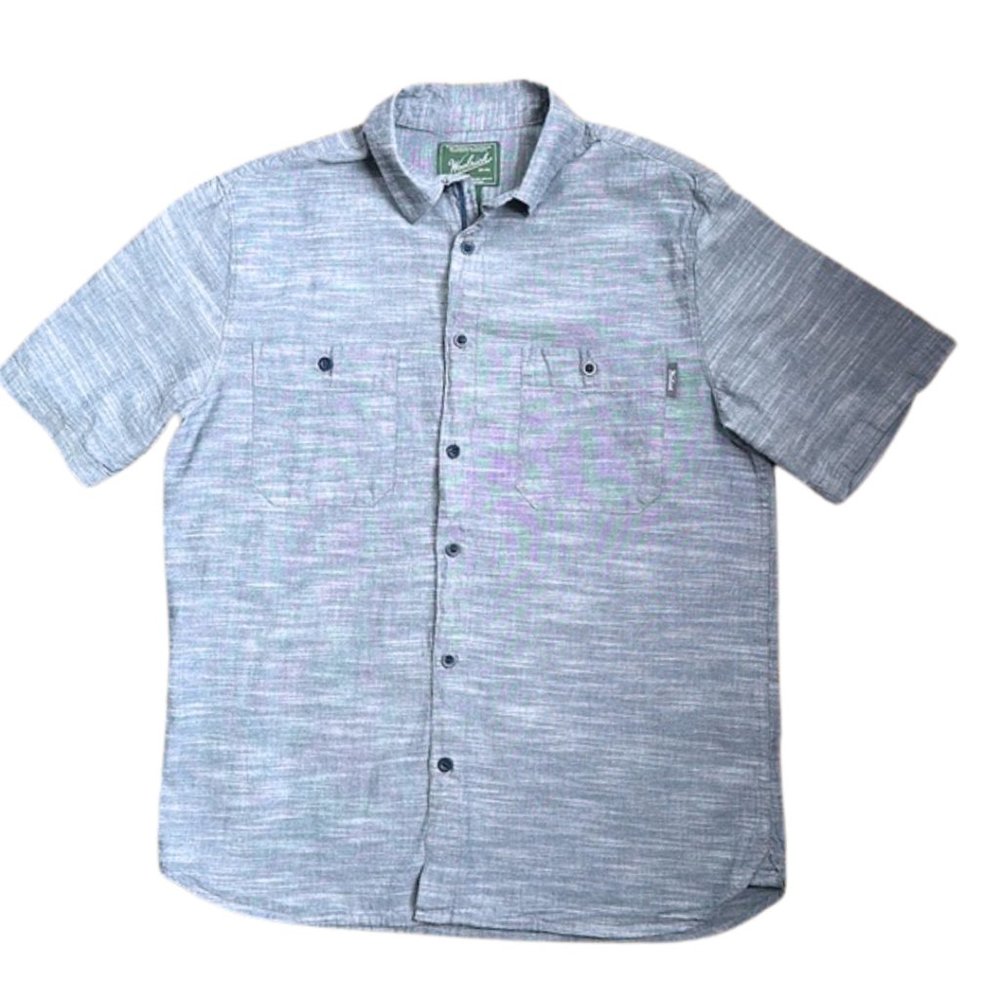 Woolrich Men's M Gray Chambray 2 Pocket Short Sleeve Button Down Shirt - Picture 2 of 5
